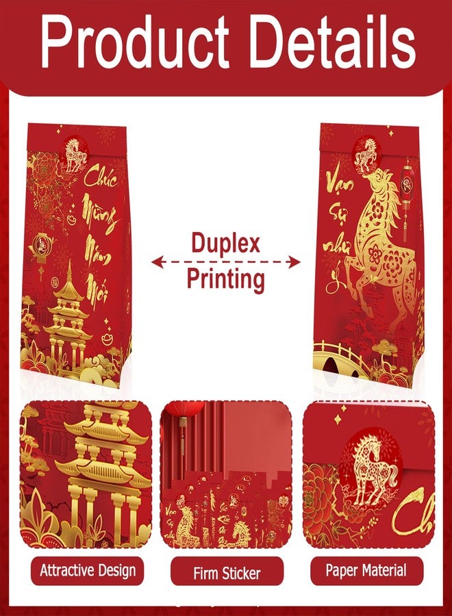 IRCOR Vietnamese New Year Gift Bags with Envelopes and Stickers, 12PCS Tet Party Favor Bags with 12 Red Envelopes (Lì Xì) & 24 Stickers for Lunar New Year Celebration - Image 4